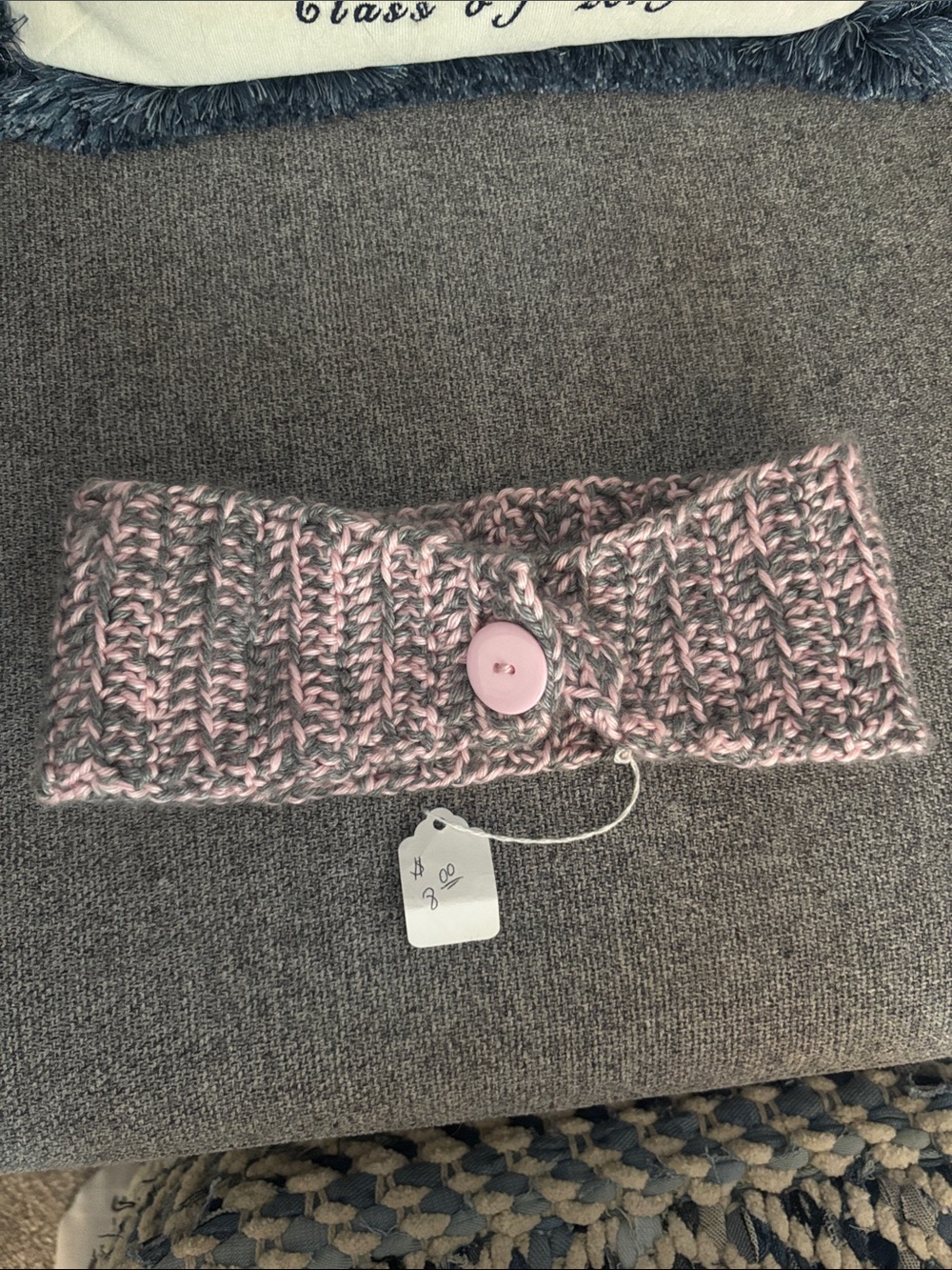 Handmade Pink & Gray Knit Ear Warmer Headband